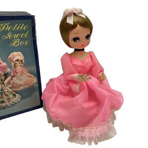 Vintage 1970s Dan Dee Les Girls Petite Jewel Box Doll Pink Dress Big Eye w/ Box